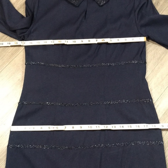 Boden Navy Blue Beaded 3/4 Sleeve Peter Pan Collar Cocktail Dress size 6 - Picture 12 of 14